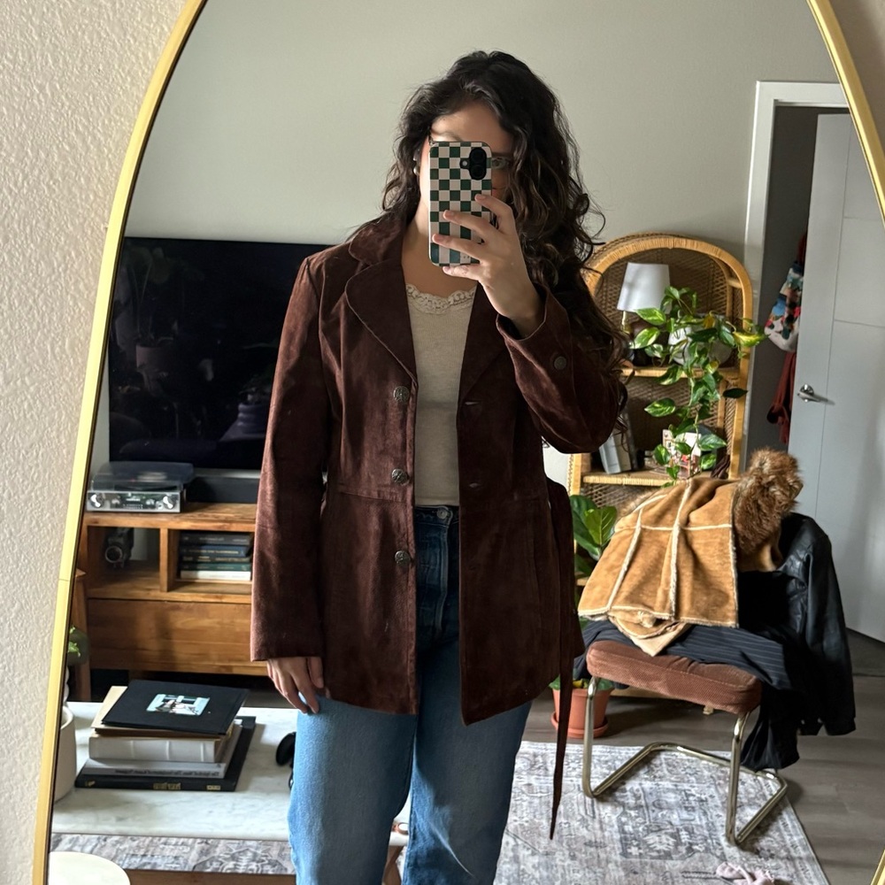 Live a Little Brown Leather Jacket Y2K long coat Winter Trend